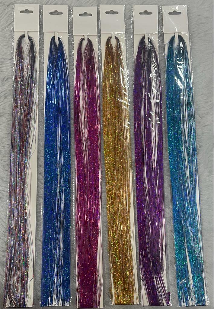 EASYOUNG® 3pcs Hair Tinsel (40 Inch,3 Colors, 2400 strands), Fairy Hair Glitter Hair Extensions, Hair Tensile/Glitter Extensions/Highlight Hair Extension-(Color May Very)