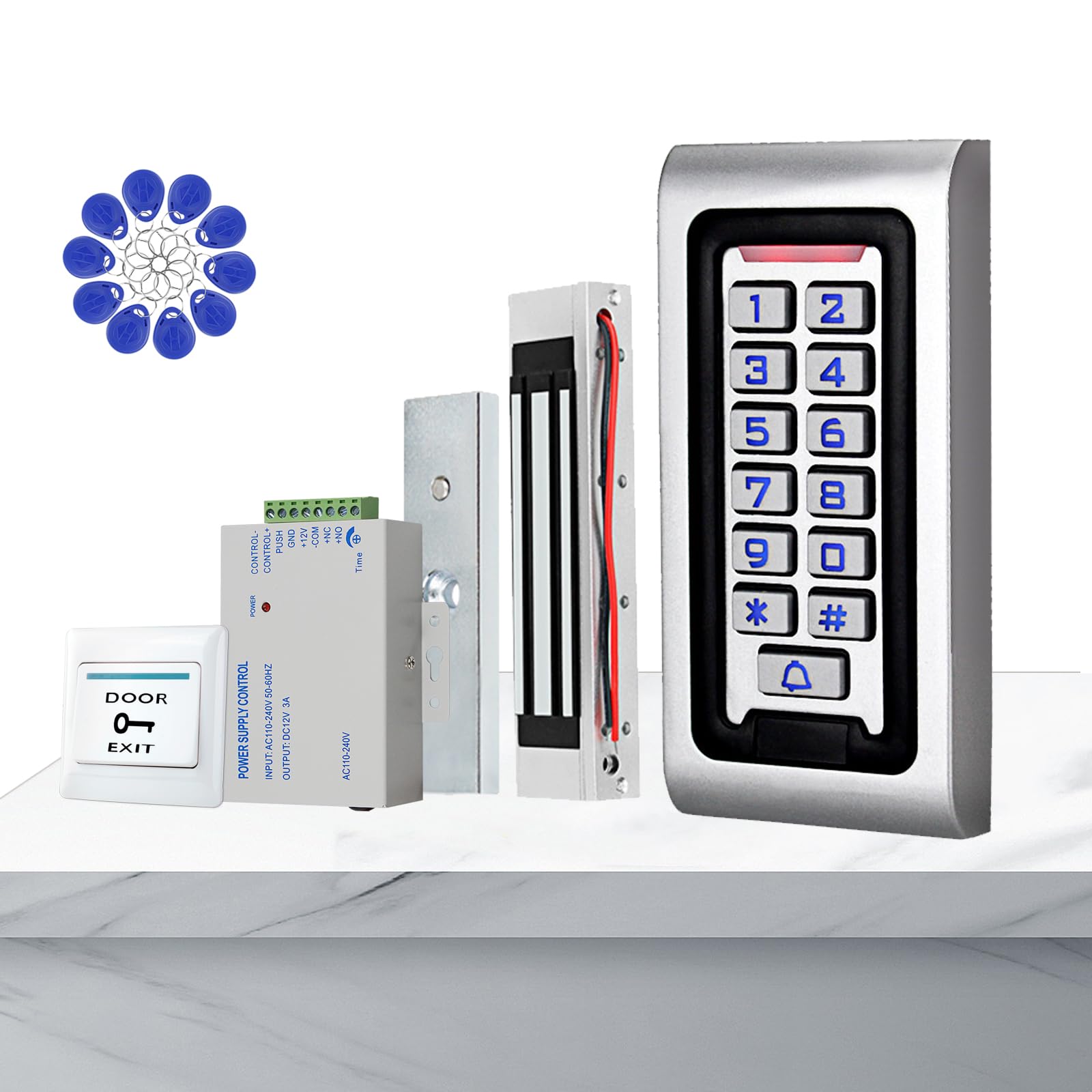ReaIOKbii Access Control System Kit Waterproof Controller Keypad with 180kg/350lbs Electric Magnetic Lock, Door Exit Release