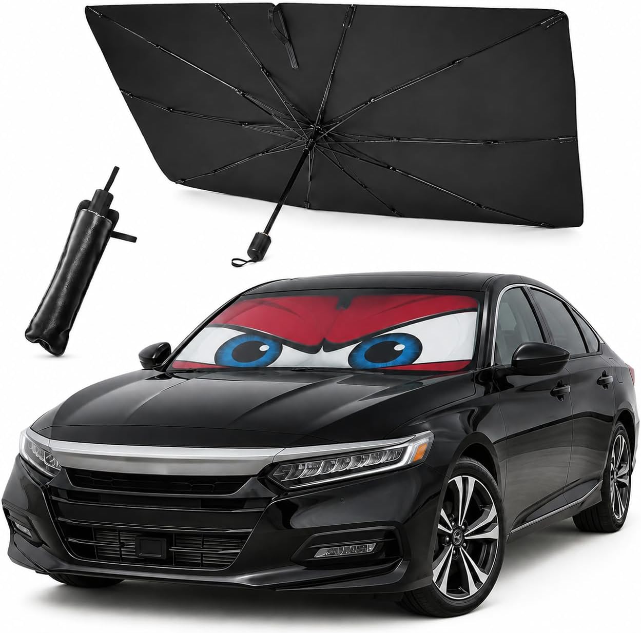 Upgraded Car Windshield Sun Shade Umbrella, Car Shade Front Windshield Sun Shade, Foldable Umbrella for Block UV Rays & Sun Heat Protection, 57"X31"
