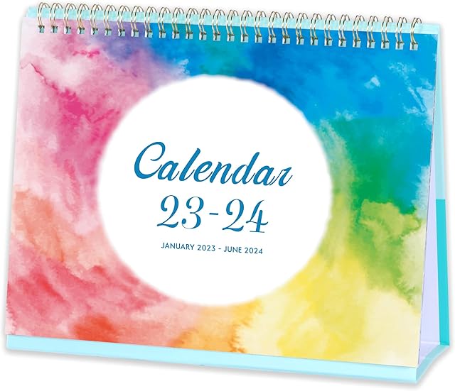 2023 Calendar - Desk Calendar 2023 with Thick Paper, 18 Months from January 2023 to June 2024, 10" x 8.3", Memo Pages, Twin-Wire Binding, Large Unruled Blocks - Watercolor Ink
