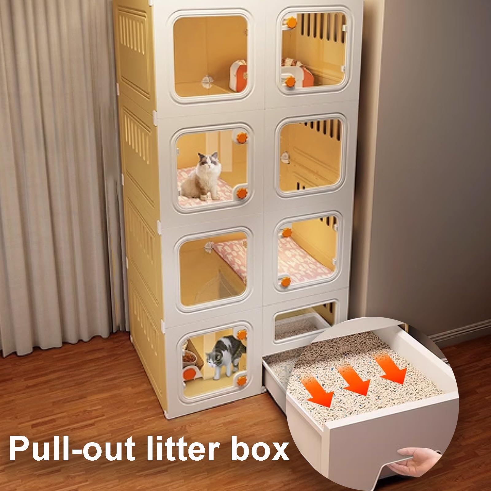 Cage Chat, Maison Chat Interieur, Caisse de Transport for Chat, Cabane Chat avec Serrure Anti-évasion et Bac à Litière Fermé for Petits Animaux(106x46.5x106cm)