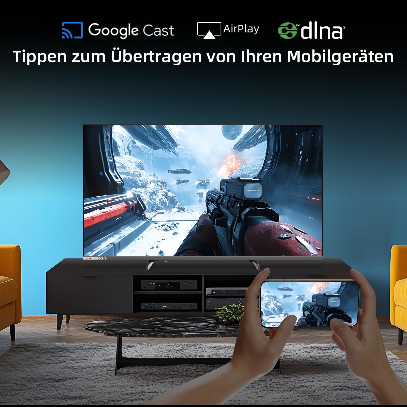 CHiQ 40 Zoll (101cm) FHD, QLED Pro Smart Google TV, Kompatibel mit HDR10, dbx-tv, Apple AirPlay, Prime Video, YouTube, Dolby Audio, mit Google Sprachsteuerung, Rahmenloses Design, L40QST