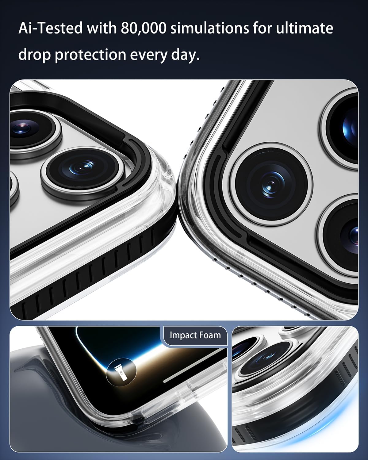for iPhone 17 Pro Max Clear Case,Compatible with MagSafe,Anti-Yellowing Transparent Phone Case with Black Anti-Slip Bumper,Shockproof Protection,Screen & Lens Protector Cover