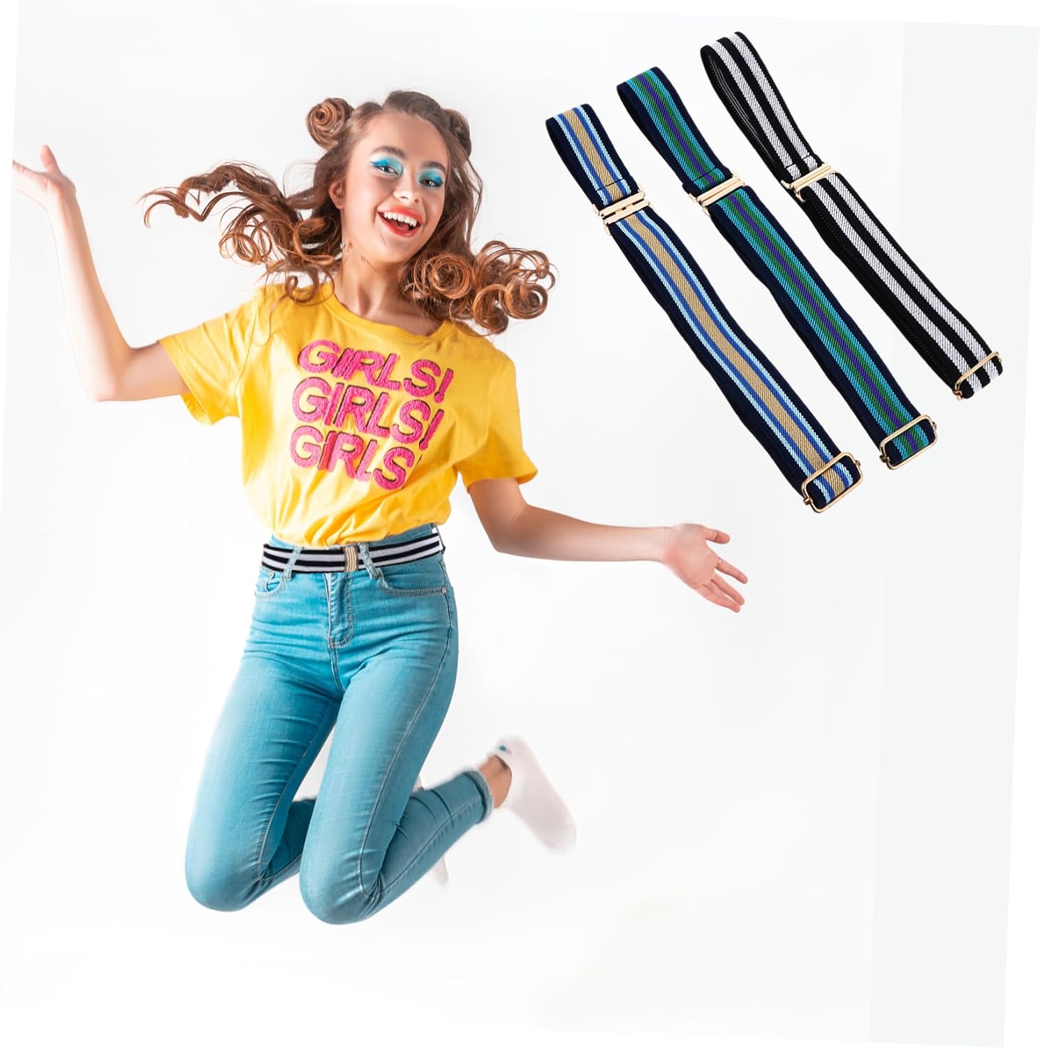 VANZACK 3sets Elastic Boy Girl Belts of Stretchy Waist Belts for Boys and Girls Woven Easy Resize Buckles Random Colors