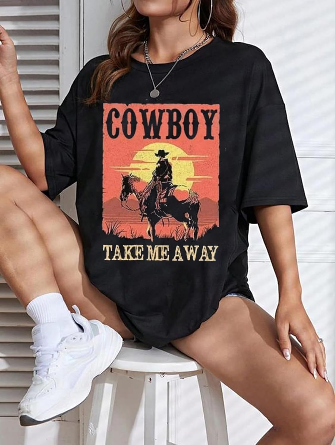 Women's Western Cowboy Shirts Vintage Rodeo Graphic Oversized Tops Country Music Tees Short Sleeve Cowgirl T-Shirt - Image 2