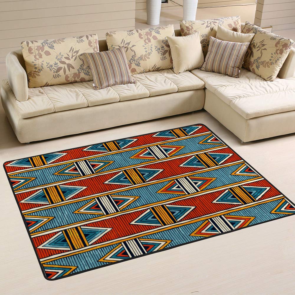 Tapis tribal coloré abstrait géométrique à rayures durable Ruchen