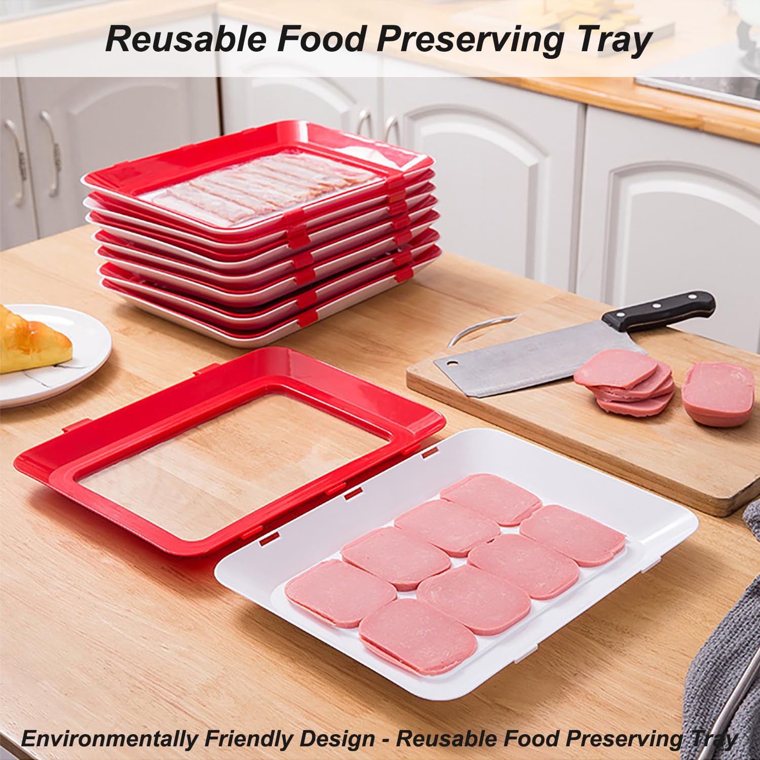 Set di vassoi per la conservazione degli alimenti, design impilabile, riutilizzabile ed ecologico, mantiene il cibo fresco più a lungo