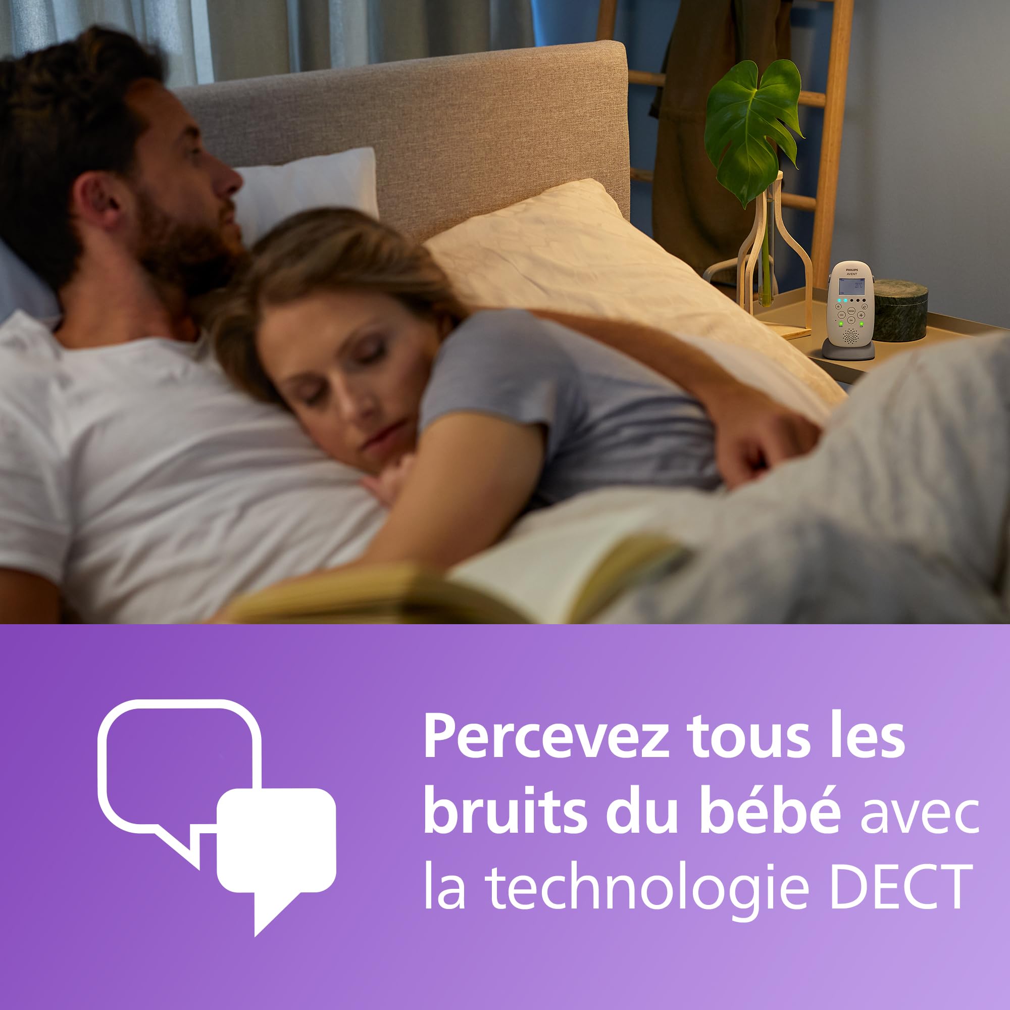 Philips Avent DECT - Écoute-bébé Audio avec veilleuse à Projection d'étoiles, berceuses, Conversation bidirectionnelle, portée de 330 m, autonomie de 24 h, Mode Nuit, modèle SCD733/26