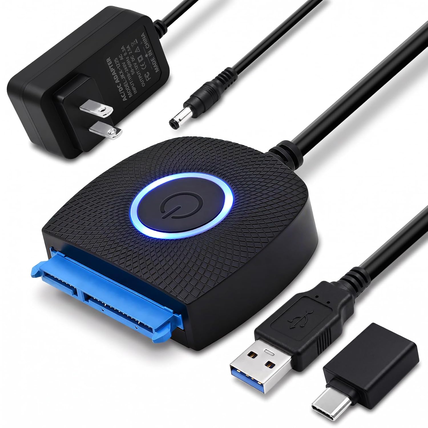 YEZriler SATA to USB 3.0 Adapter with Power Supply, SSD to USB Adapter External Hard Drive Cable Compatible with 2.5 3.5 Inch HDD/SSD Hard Drive Disk - UASP Support