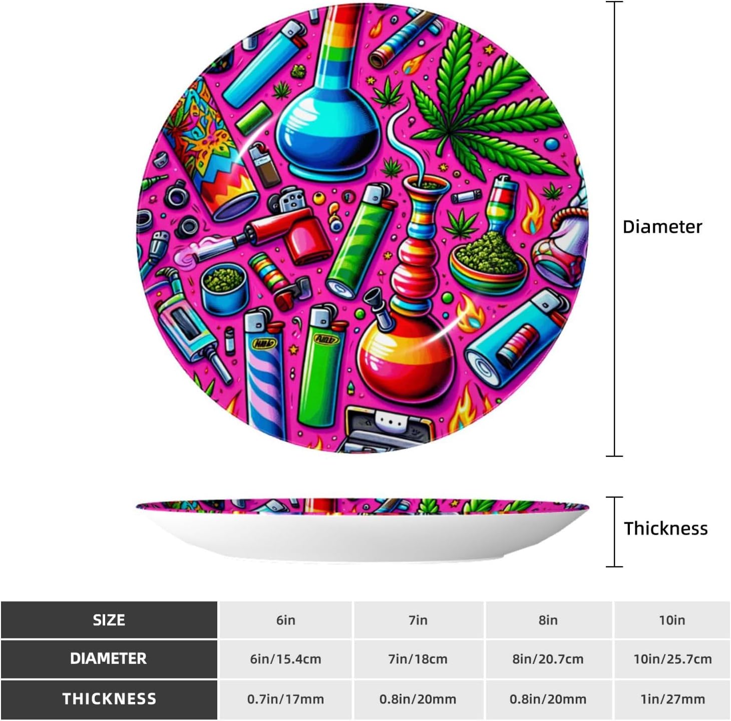 Weed-Pot-Cannabis 10 Inch Decorative Plate With Stand, Elegant Display Wall Plate For Home Decor