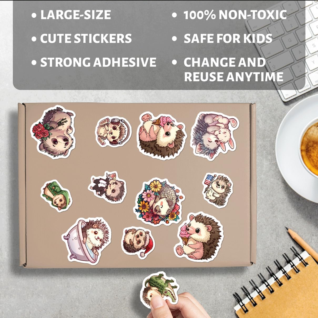 Cute Cartoon Hedgehog Stickers Pack 50Pcs Vinyl Decals for Laptop Water Bottle Phone Case Scrapbooking Kids Teens Students Animal Lovers Aesthetic Waterproof Sticker Set - Image 4