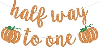 Orange Glitter Half Way to One Banner, Pumpkin Themed Baby's Half Birthday Party Decorations, Autumn Fall Maple Leaves Baby Shower Baby's Half Birthday Party Decorations Sign