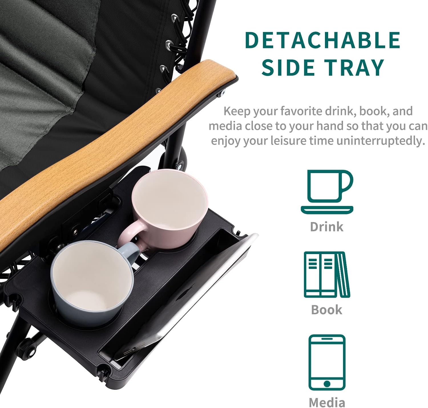 UDPATIO Zero Gravity Chair 30In XL Oversized Outdoor Anti Gravity Chairs Patio Lounge Folding Adjustable Chair with Cup Holder, Foot Pad & Padded Headrest, Supports 500lbs (Grey)