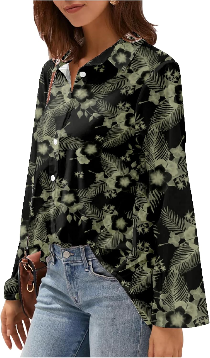 Beach Vacation Blouses for Women Printed Vintage Botton Down V Neck Comfort Casual Trendy Oversized Boho Tops - Image 3