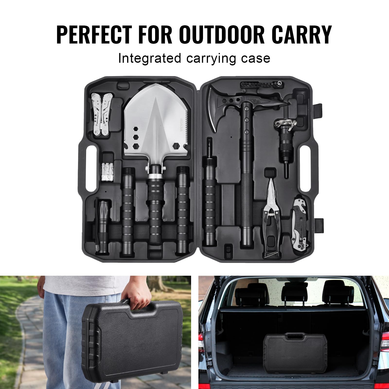 VEVOR Pala de Supervivencia Hacha de Supervivencia, 28 en 1 Palas Plegables para Acampar con Hacha, Juego de Pala y Hacha de Acero Inoxidable, Equipo de Supervivencia para Acampar y Hacer Senderismo