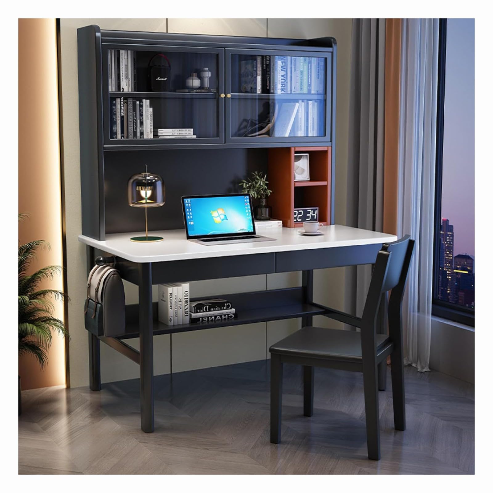 Wdsopk Black Computer Desk Home Office Desk Home Computer Desk With Drawers ＆ Desktop Hutch,Bookshelf Workstation For Study Play Work Bedroom Home Office（-39Inch）