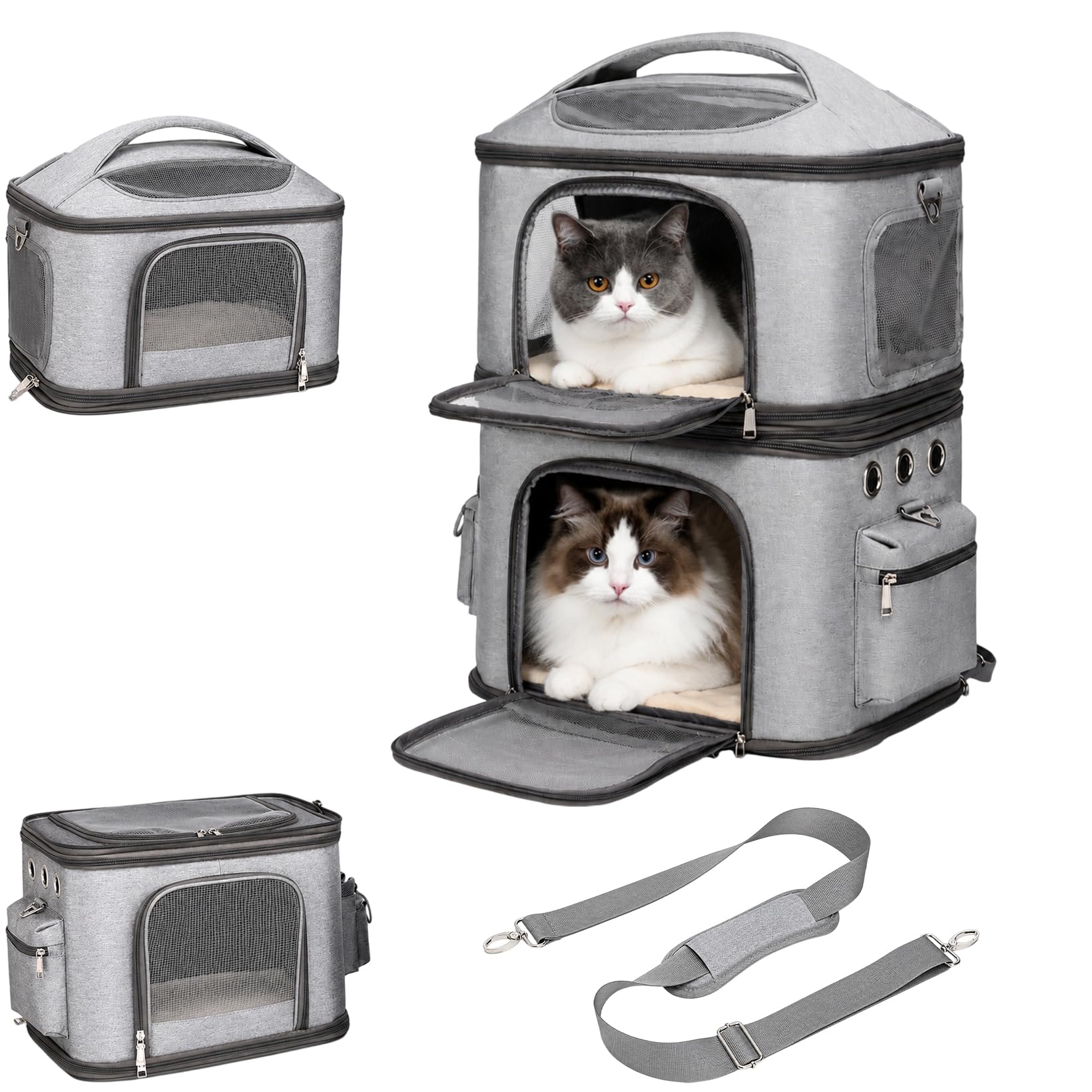 Haustierrucksack, 2 Etagen, abnehmbar, für Katzen und Hunde