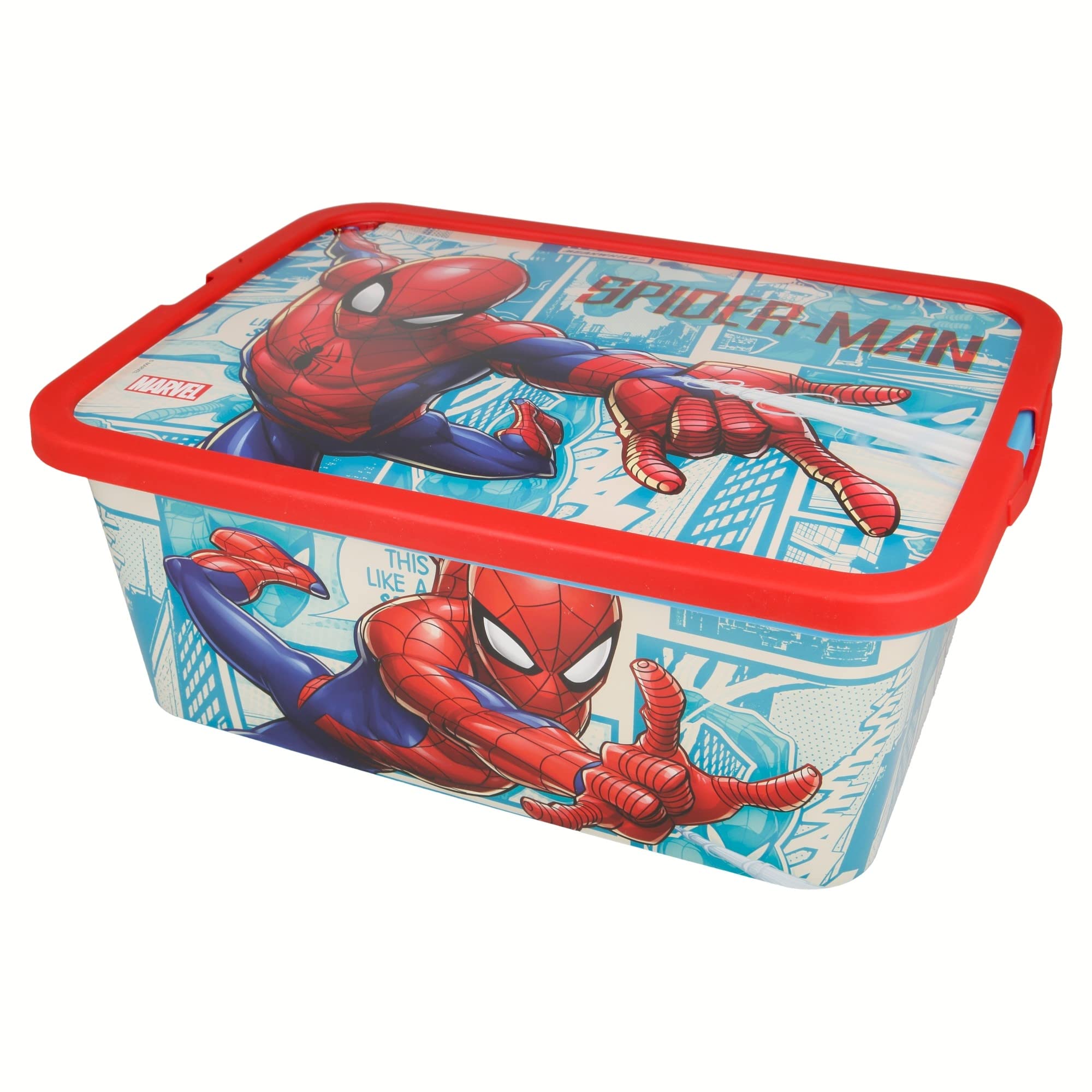 Stor Multicolor Spiderman Storage Box Container With Click Lock Lid, For Kids, Bedroom, Playroom, Toys, Bpa Free (13 Litre)
