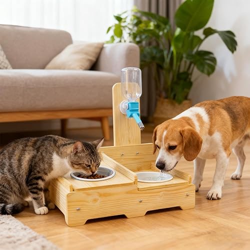 Miniatura 9 de Dog Waterer - Non-Slip Base with 2 Bowls,Adjustable Cat Water Dispenser Food Feeder,for Puppy Kitten Pet Animal Indoor Home Living Room -Balcony