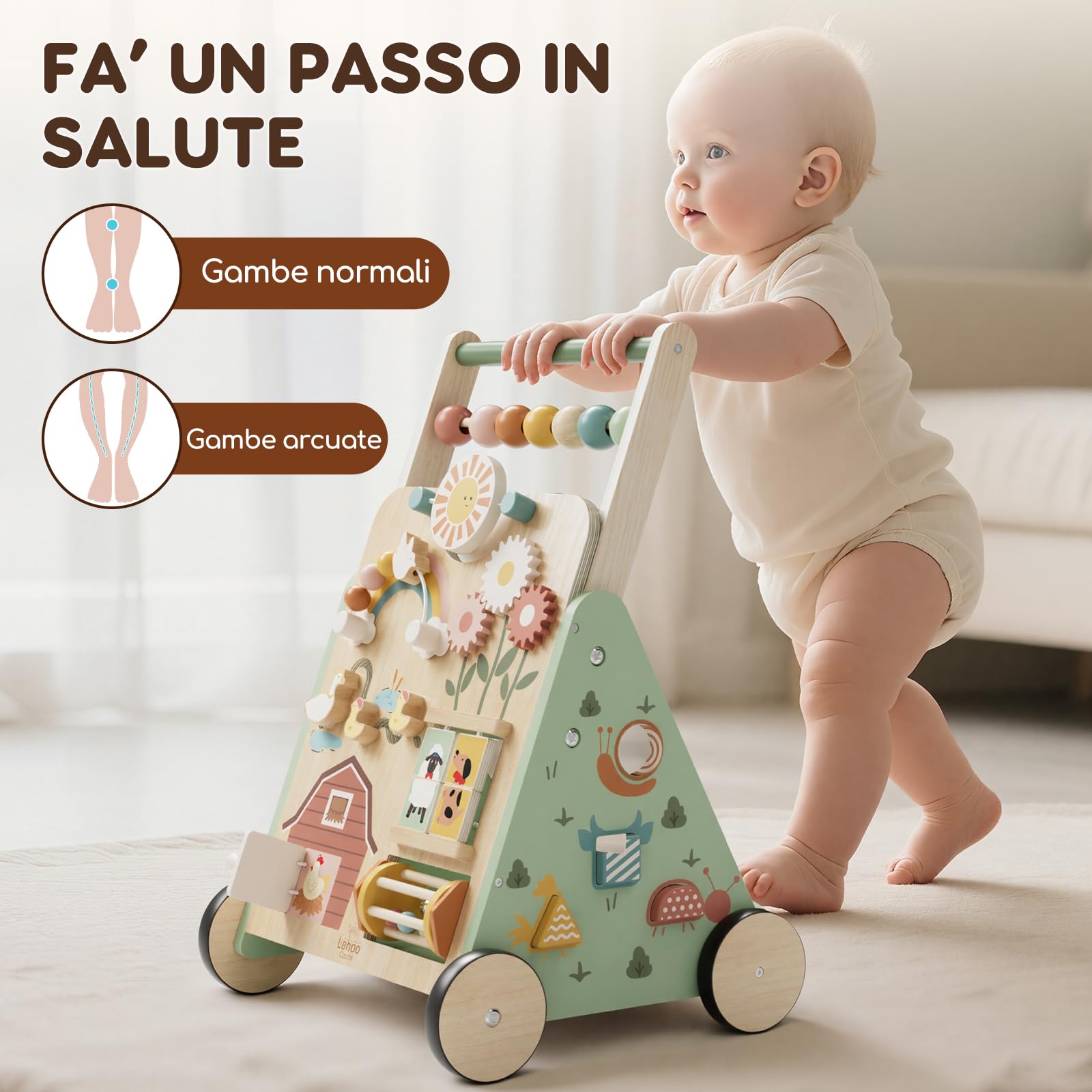 Carrello Primi Passi Legno, Girello per Bambini, Giochi Bambini 1 Anno | Primi Passi per Bambini con Velocità Regolabile, Centro Attività 10 in 1, Regalo Bambino 1 Anno, Giochi Montessori 1 Anno