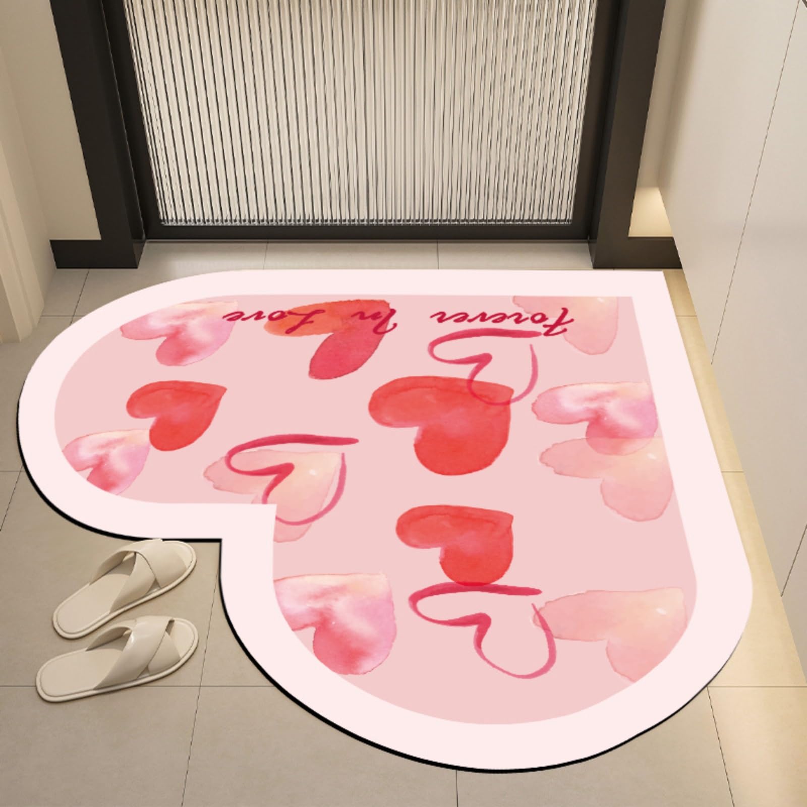 Tapis en forme de cœur lavable en machine pour un sol sec et sécurisé