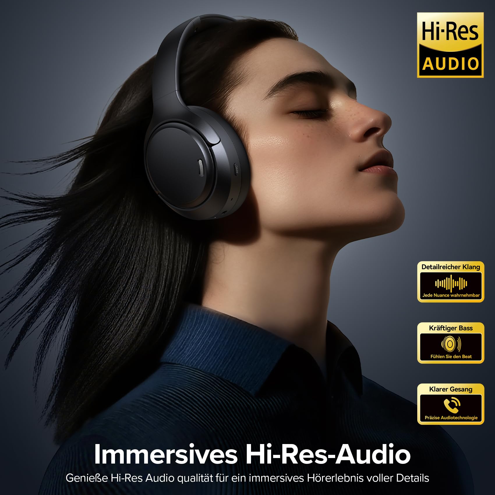 Bluetooth Over Ear Kopfhörer mit Hybrid ANC & 6 ENC Mikrofonen,120 Std Akku, Faltbares Design, Komfort Ohrpolster Kopfhörer Kabellose für Gaming, Musik, Homeoffice & Reisen