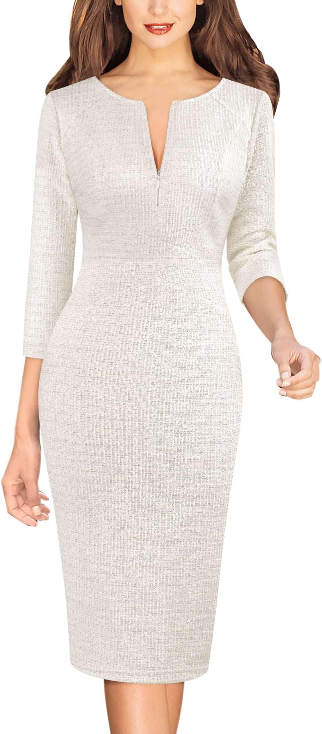 VFSHOW Womens Slim Zipper Up Work Business Office Party Bodycon Pencil Sheath Dress