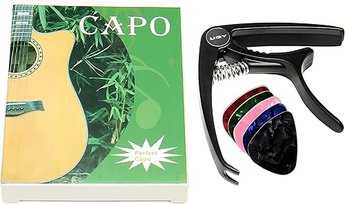 Miniatura 6 de Ugy Capo guitarra, Capo para guitarra acústica y guitarra eléctrica, cambio rápido capo & ukelele Capo (negro)