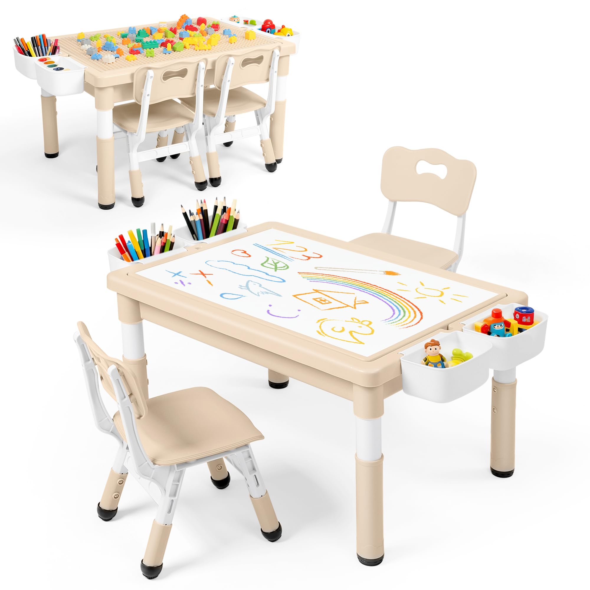 Kinder King Kids Table & 2 Chairs Set Adjustable Height