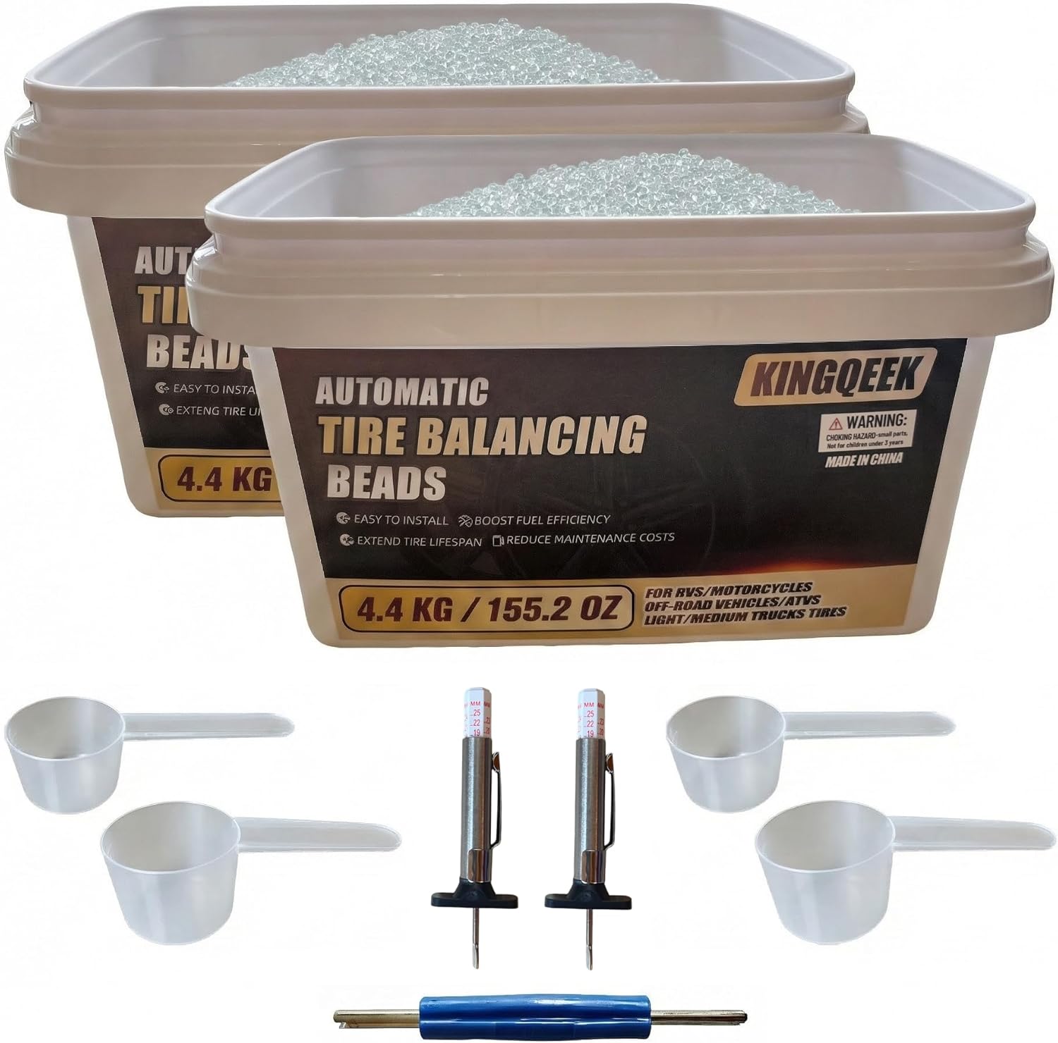 Tire Balance Beads 8.8KG(310.4oz),Tempered Glass Wheel Balancing Beads for Trucks,Motorcycles,Trailer,ATVs,Off-Road Vehicles,Reusable, Eco-Friendly Beads with Tire Tread Depth Gauge