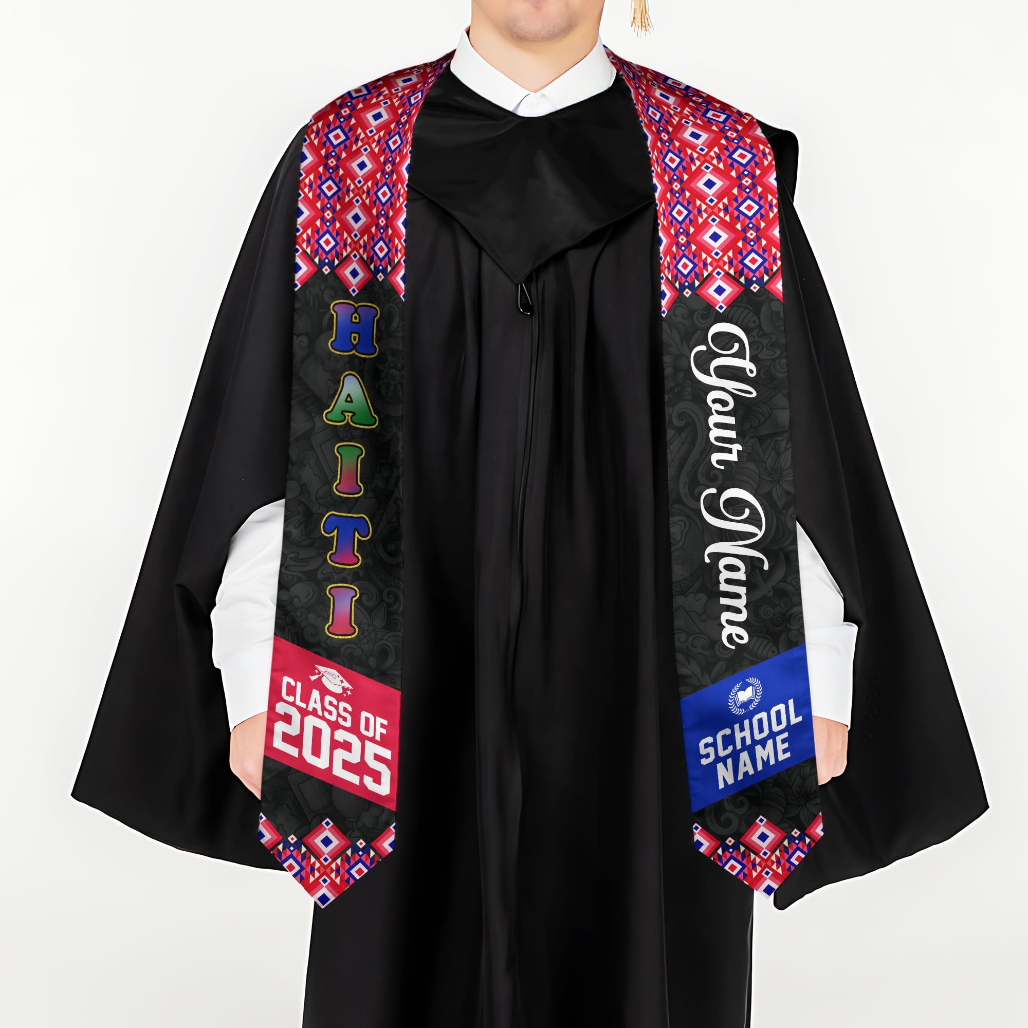MonkeyVan Custom Haitian Graduation Sash 2025,Personalized Haiti Flag Graduation Stole,Haitians American Flag Graduation Sash S33