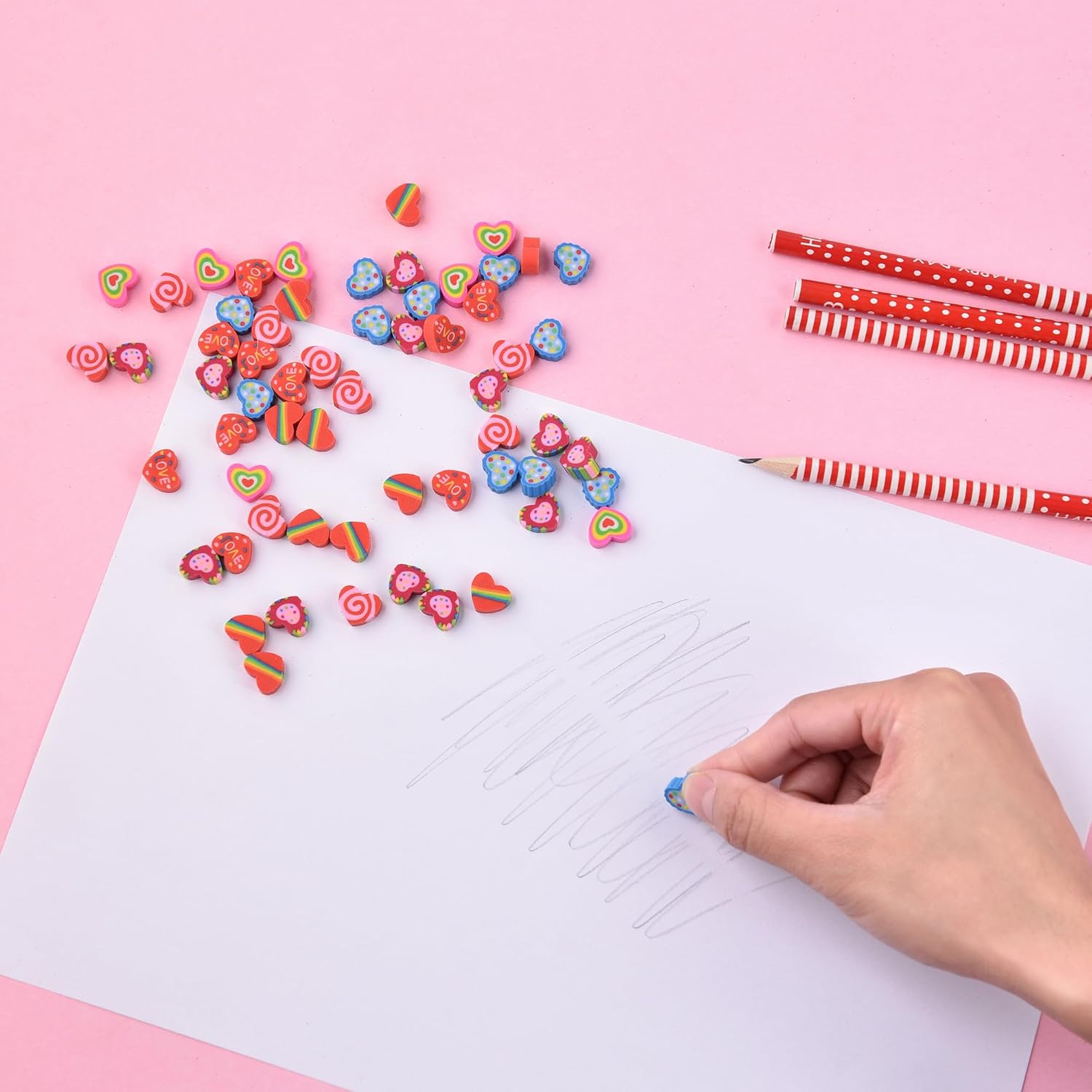 400 pcs Mini Fun Cute Heart Erasers for Kids Bulk,Back to School Party Gifts Valentine's Day Gifts(Heart erasers) - Image 5
