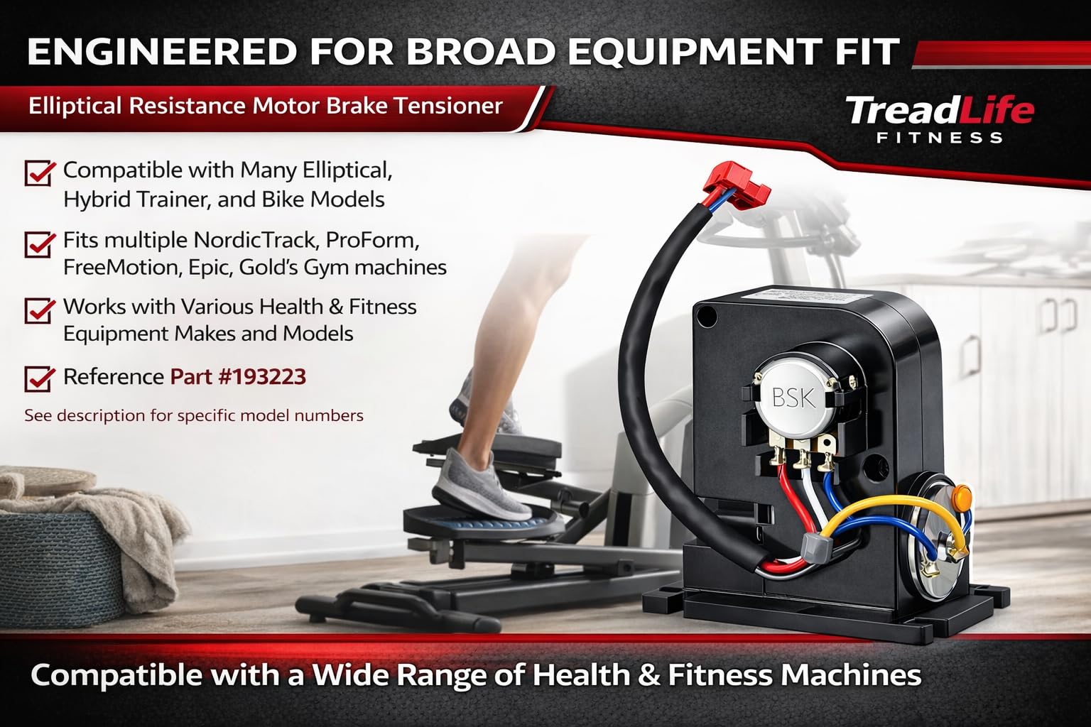 TreadLife Fitness Moteur de tension de résistance – Compatible avec les elliptiques ProForm 510E – Numéro de pièce 193223 – Modèles répertoriés – Livré avec une graisse anti-couinement TREADLIFE