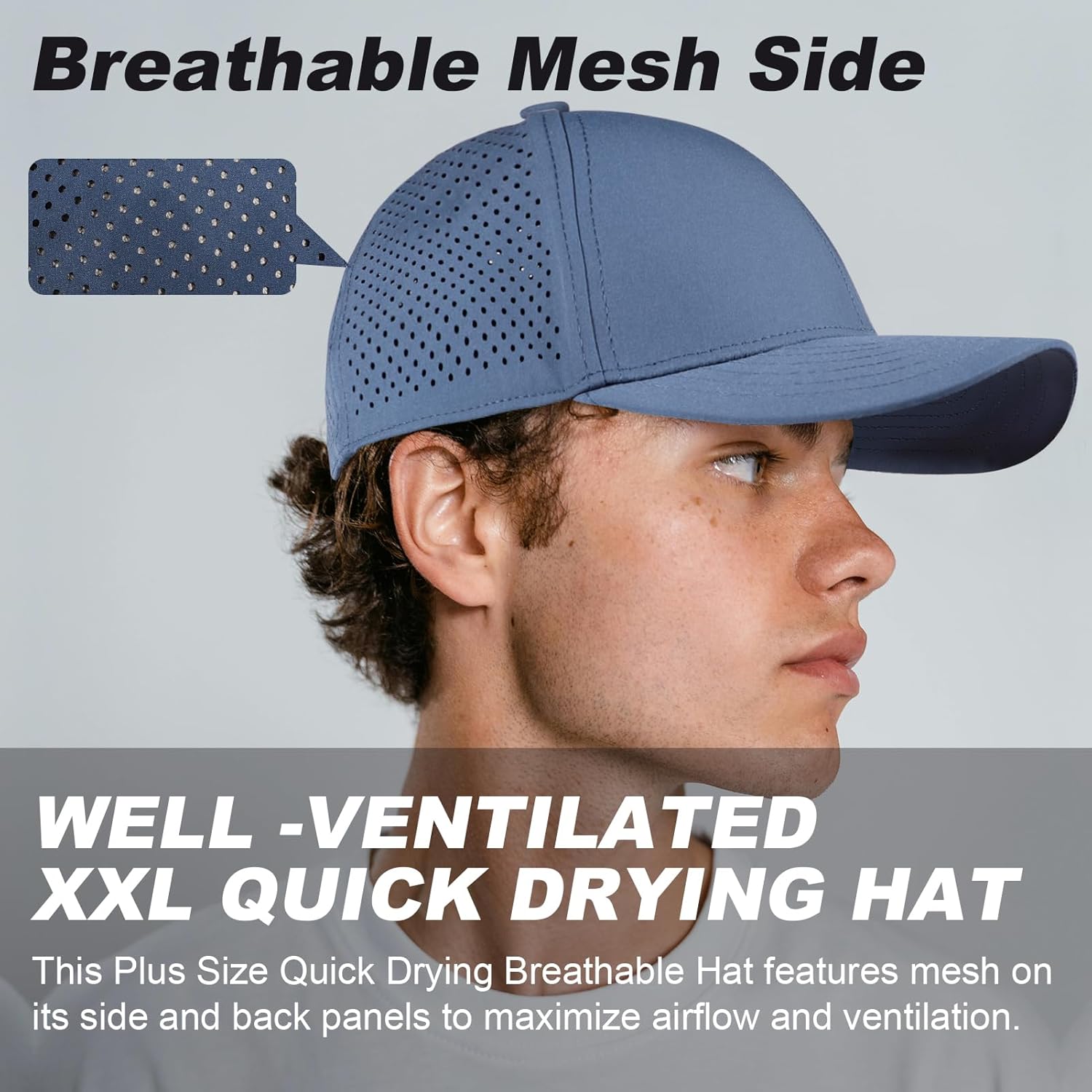 XXL Large Size Mens Quick Dry Baseball Cap Laser Cut Breathable Mesh Sport Cap Curved Brim Snapback Hat for Big Head - Image 2