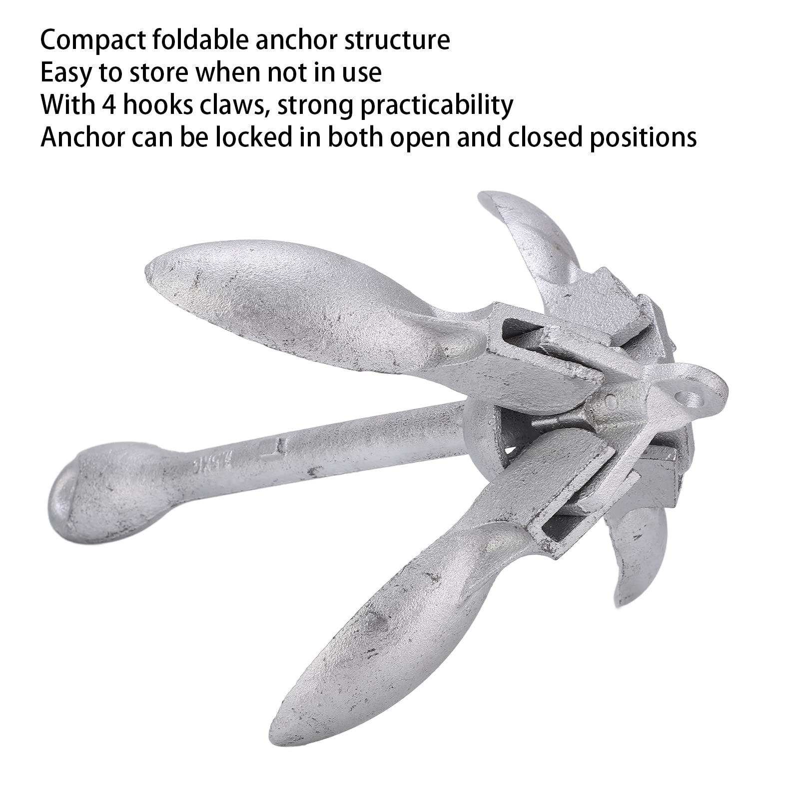 Ancora Grappino Pieghevole, Ancora Pieghevole Zincata con Artigli a 4 Ganci, Ancora Ombrello Bloabile da 52,7 Once per Piole Barche, Kayak, Yacht