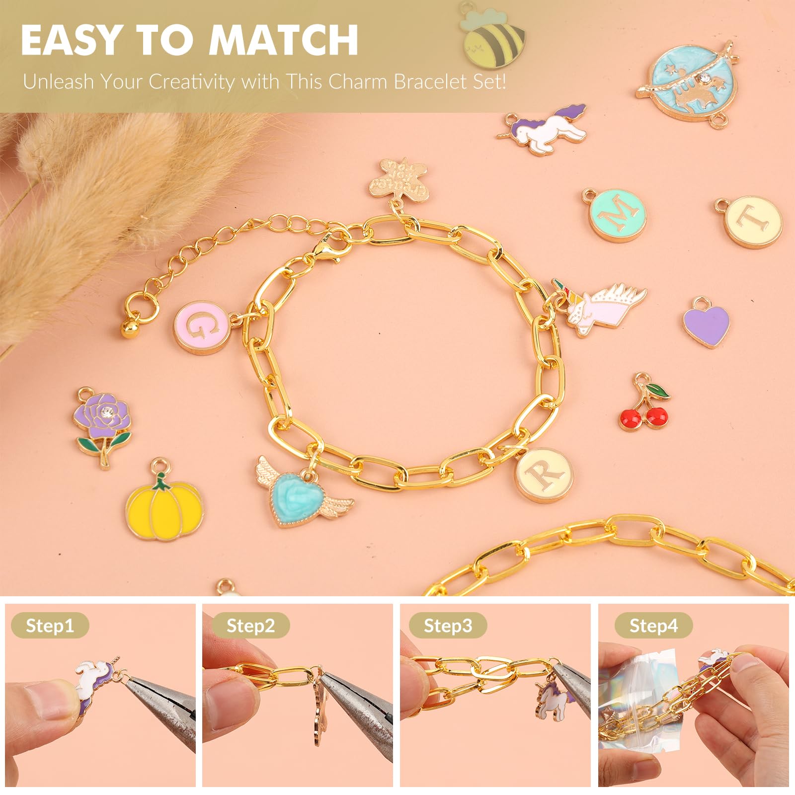 Zplontya Kit per la creazione di braccialetti in oro 545 pezzi