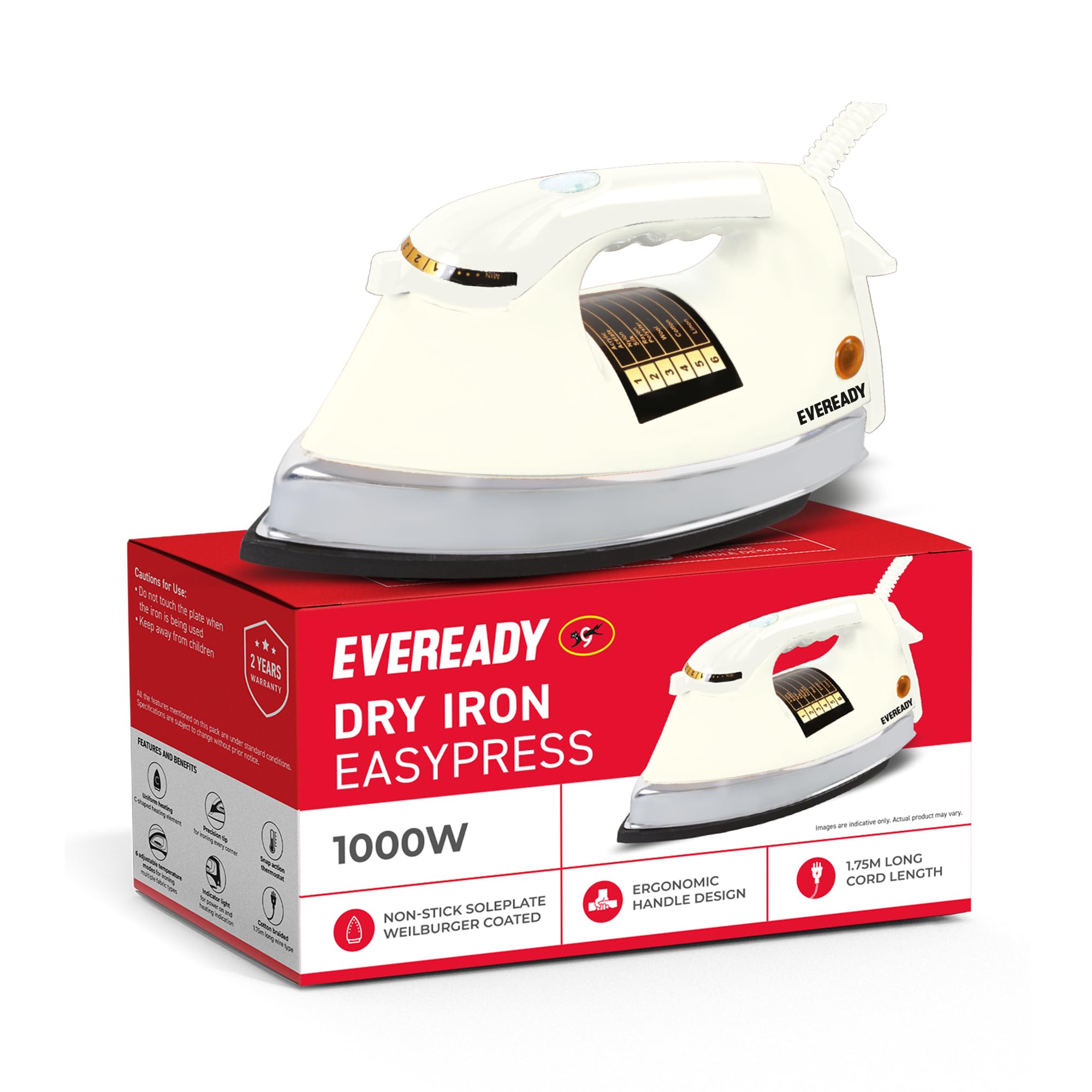 Eveready EasyPress 1000W Heavy Weight Dry Iron with Non-Stick Soleplate, Adjustable Temperature Control, 360° Swivel Cord, Shock Proof Body for Smooth & Fast Ironing-image-46