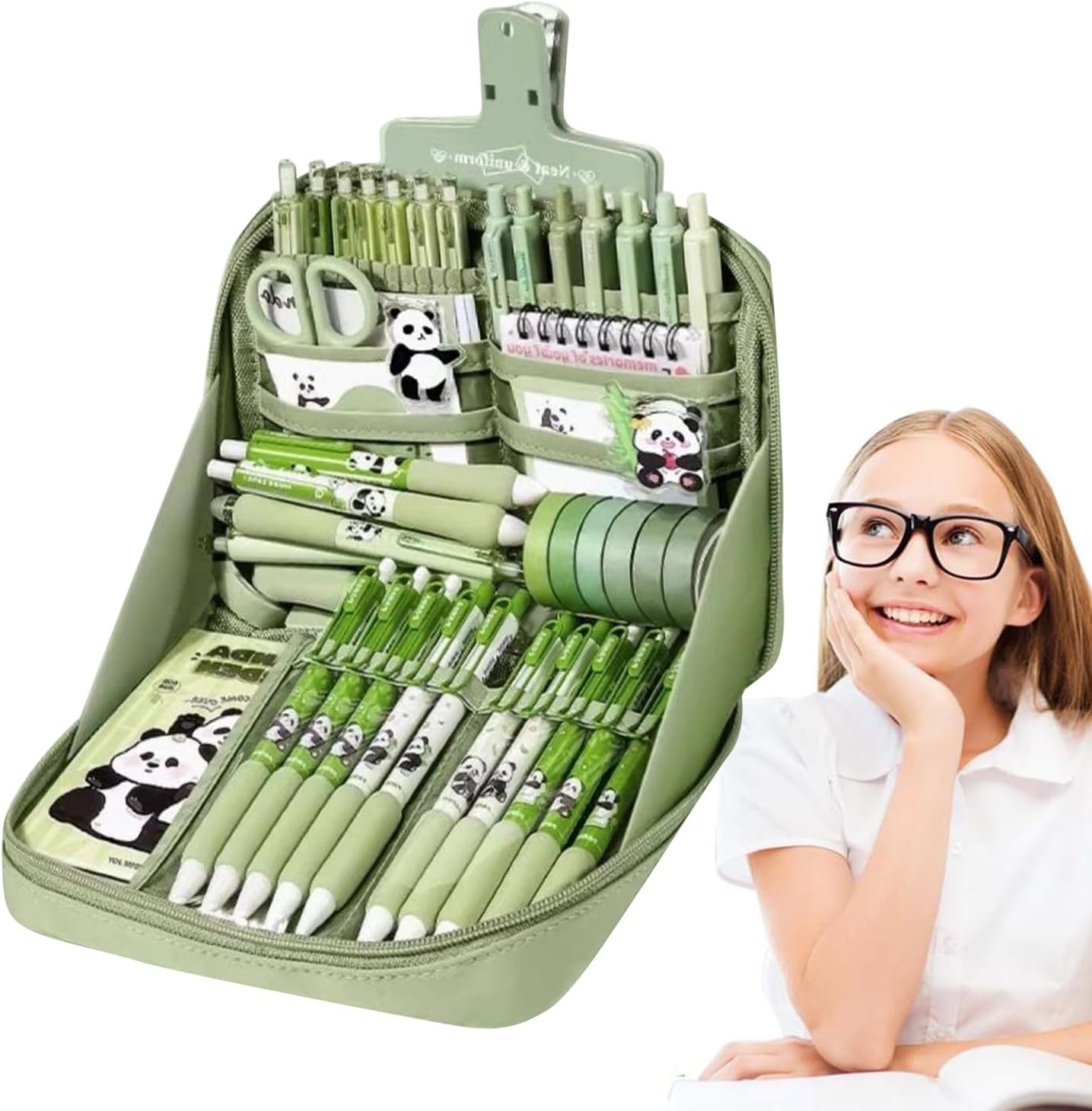 Ensemble de papeterie Panda, trousse de fournitures scolaires, trousse à crayons et ensemble cahier, robuste et pratique, fournitures scolaires Panda, 34 x 24 x 6 cm pour étudiants adolescents garçons