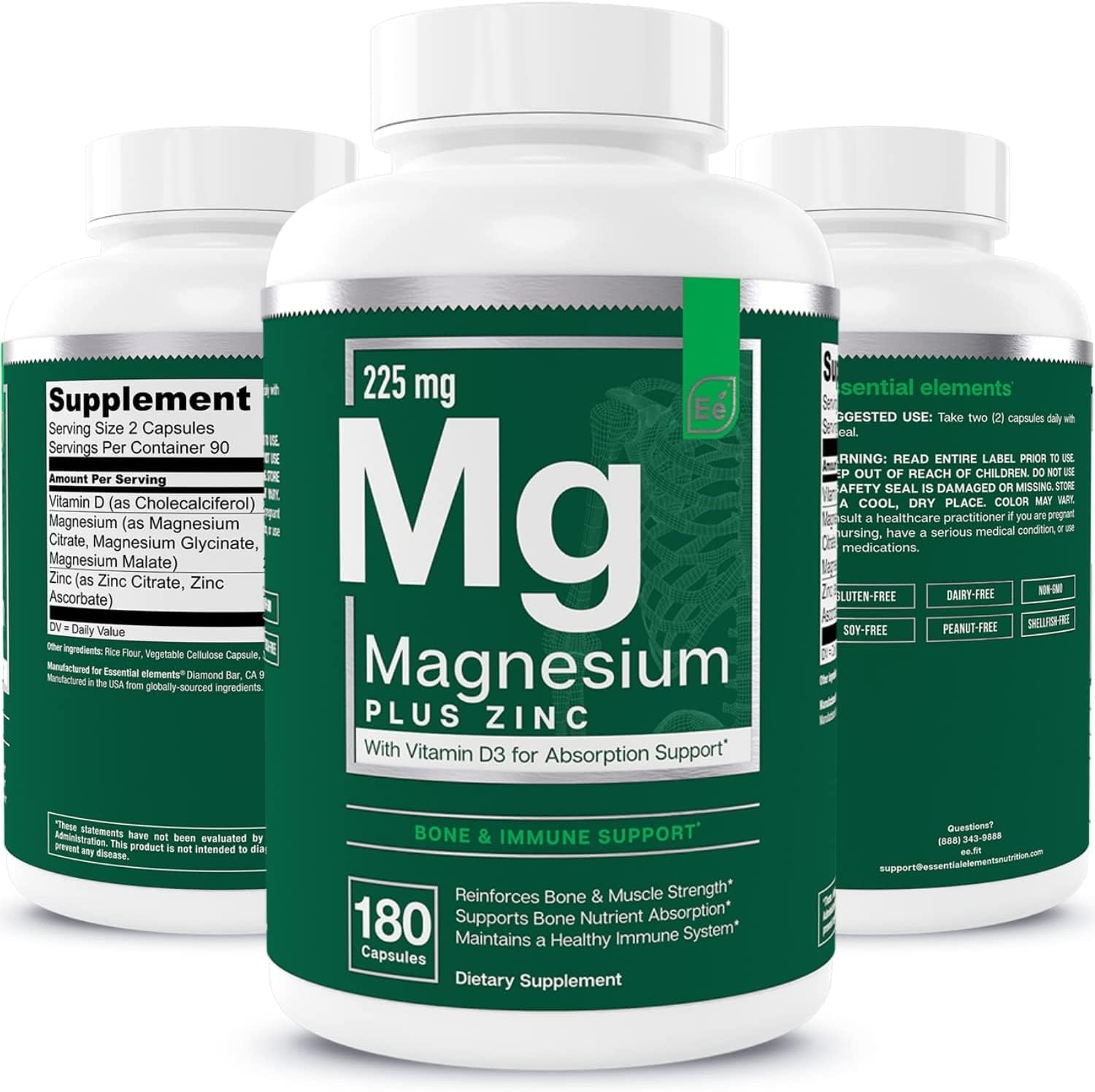 Magnesium & Zinc with Vitamin D3 by Essential Elements - for Sleep Immune & Bone Support - Magnesium Glycinate, Malate, Citrate 200mg - Triple Magnesium Supplement for Women and Men - 3 Month Supply