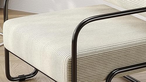 Miniatura 5 de Silla decorativa moderna, sillón industrial de gran tamaño, con patas de metal, silla de acento ancha, silla tapizada de tela de pana para Beige