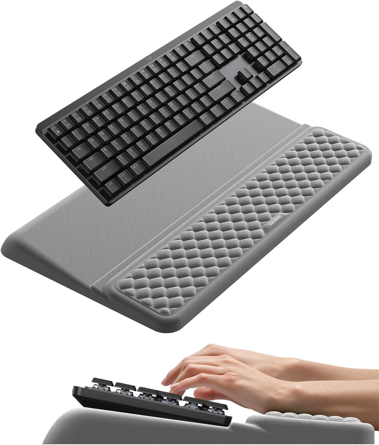 Vaydeer Wrist Rest with Keyboard Stand, Computer Wrist Support Pad, Ergonomic Keyboard Riser Holder Lifter Tray with Wrist Pad, Soft Memory Foam Desk Cushion, Palm Hand Typing for Office Home School