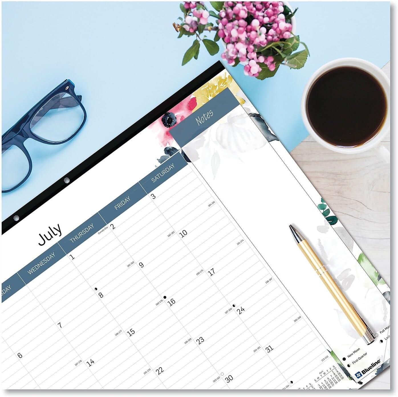 Blueline Academic Monthly Desk Pad Calendar, 18 Months, July 2023 to December 2024, 22" x 17", Blossom Design (CA1716BD-24)