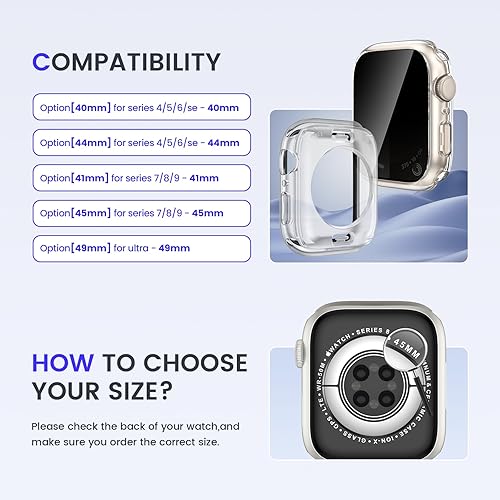 Miniatura 8 de Goton Funda impermeable de privacidad 2 en 1 para Apple Watch Series 9, 8, 7, protector de pantalla de 1.772 in, cubierta frontal de vidrio templado