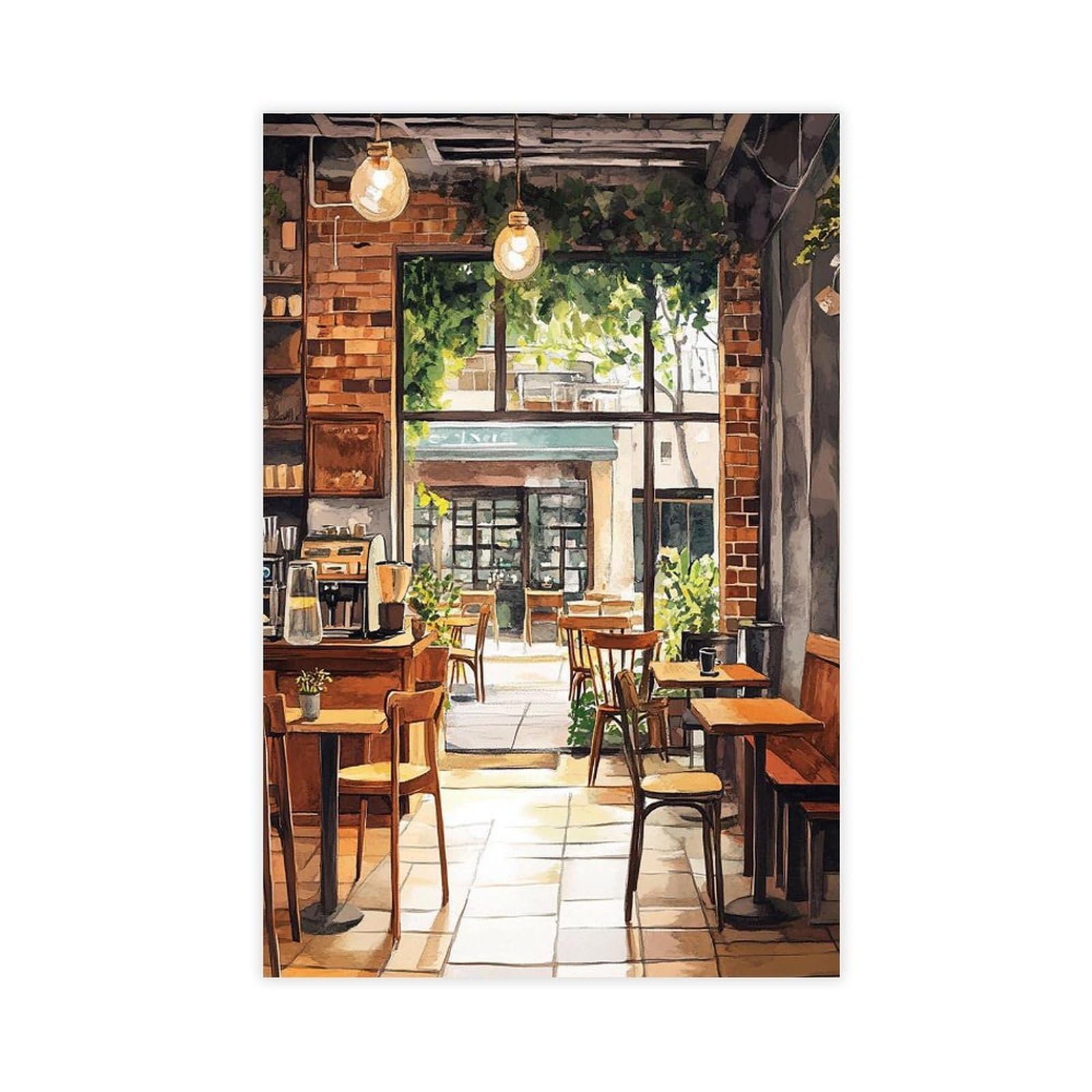 Flamint Aesthetic Coffee Shop Canvas Poster Bedroom Decor Landscape Office Room Decor Gift 8" L X 12" W
