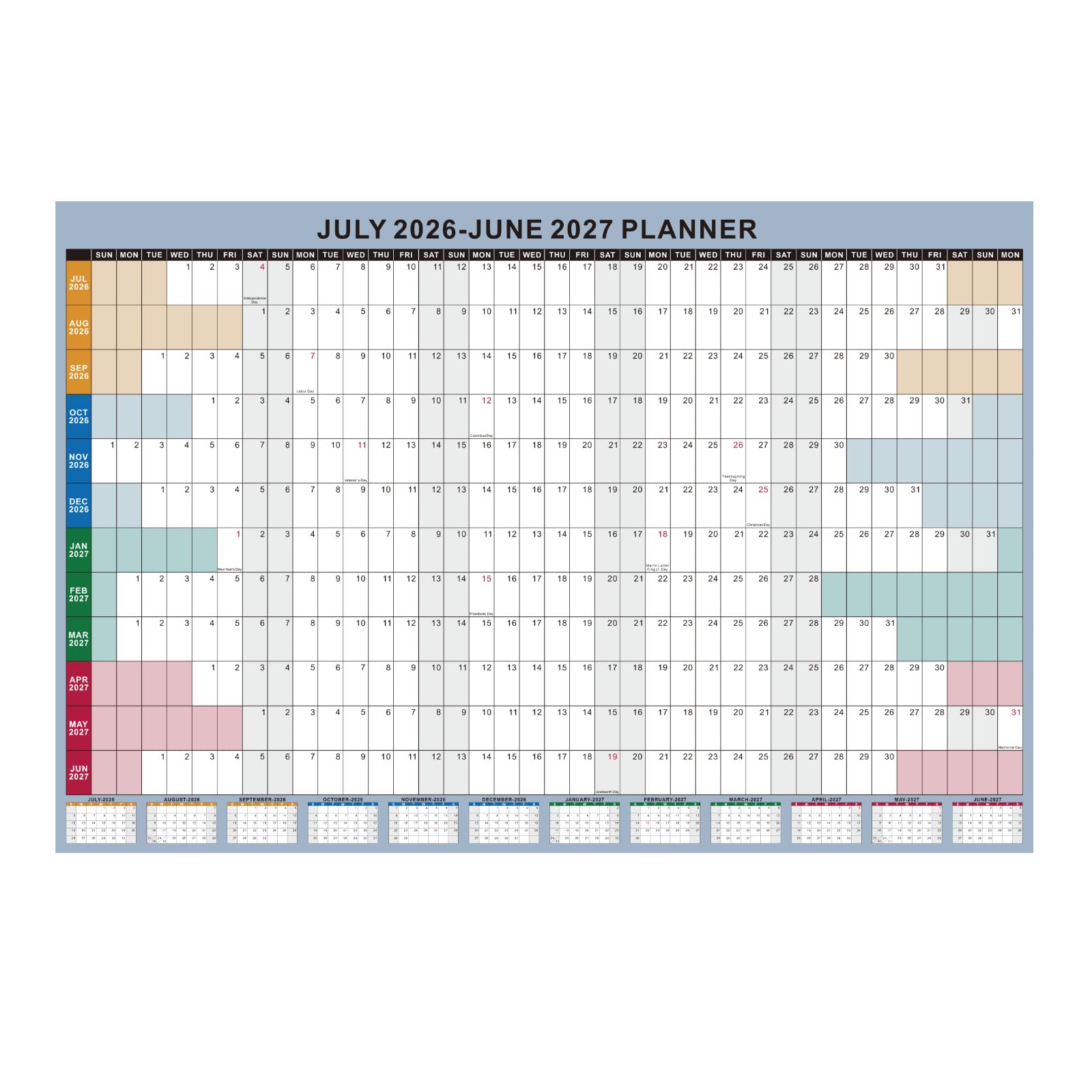 Akademischer Wandkalender 2026–2027, trocken abwischbar, laminiert, Boho-Monatsplaner, Juli-Juni für Lehrer, Schule, Büro, Zuhause