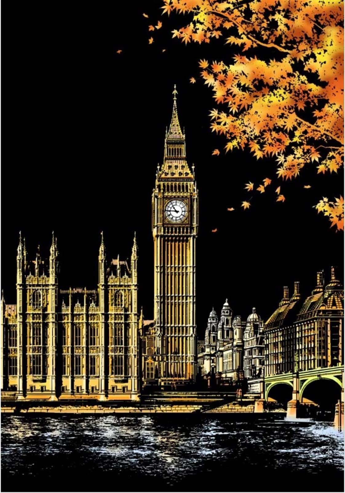 SMDSAZ 23 Colors Decorative Scratch Painting World Sightseeing Pictures Scraping Image Drawing Paper Home Decoration Birthday Gifts (Color : London Big Ben)