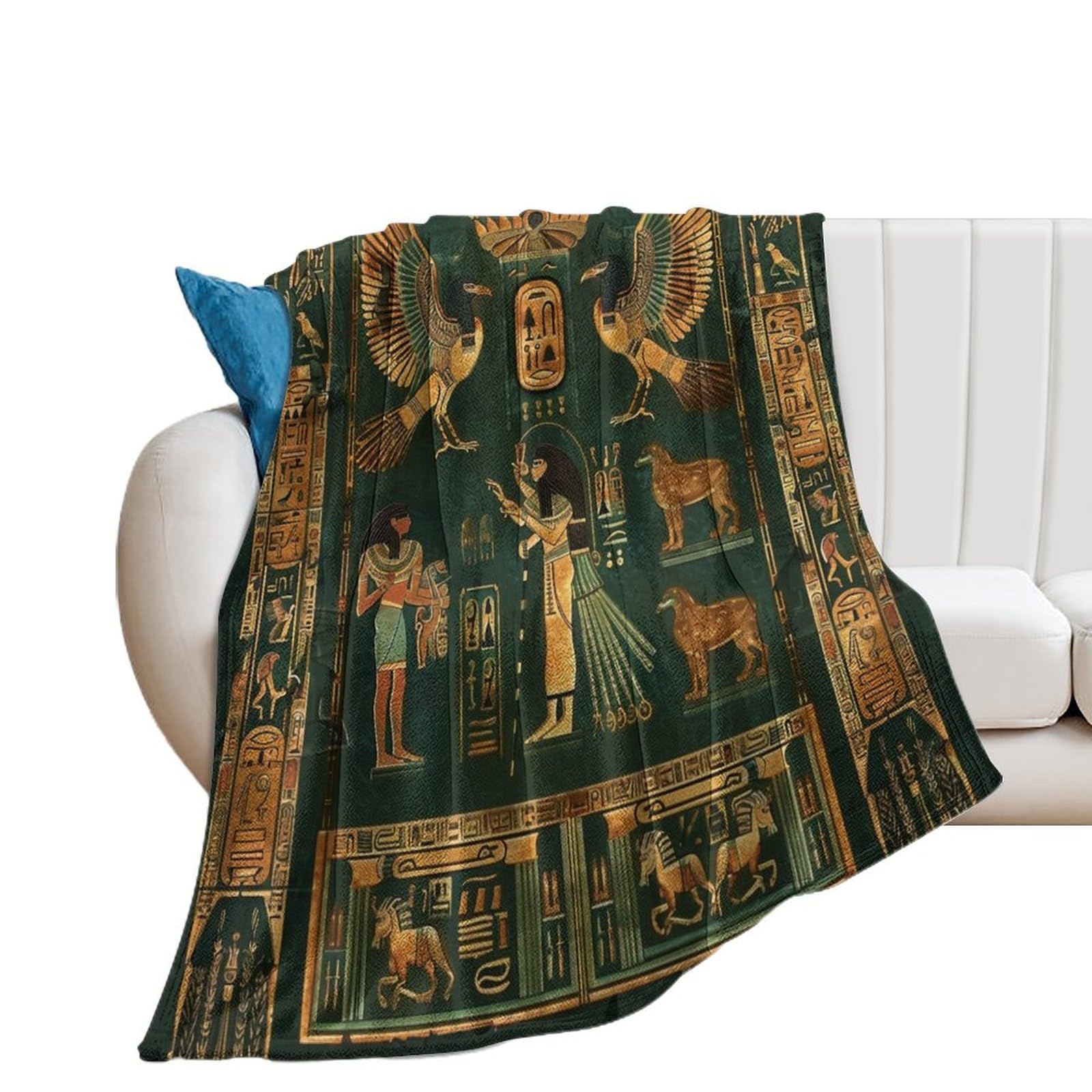 INSFBRB Rustic Mystery Egyptian Blankets for Bedroom Living,Vintage Ancient Egyptian Temple Mythical Pharaoh Animal Theme Blanket Throw Sofa Warm