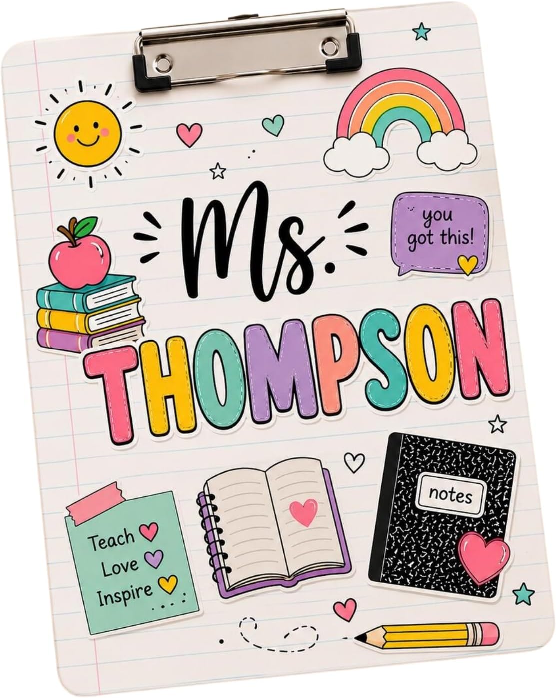 Personalized Teacher Clipboard Custom Name Acrylic Paper Clipboard Back to School Teacher Gift Teacher Appreciation Gift Classroom Supplies Desk Accessory for Educators School Staff