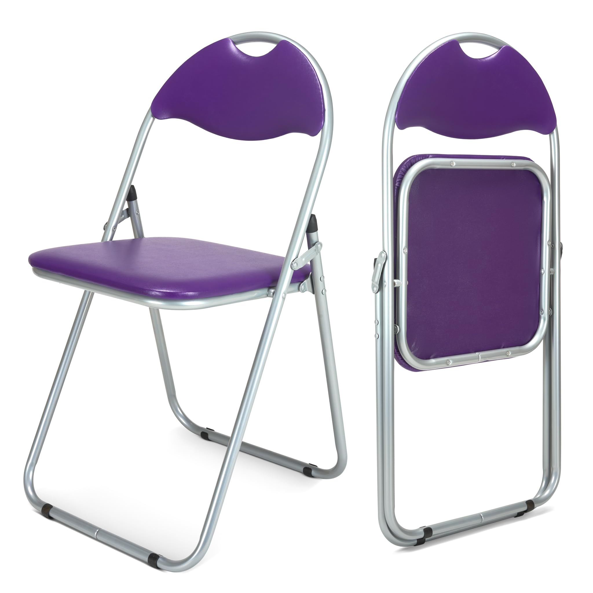 Bravich Candy Folding Chair, Set of 2 - Padded Foldable Dining Chairs with Steel Frames, Hold 100kg Each, Fold Flat for Compact Storage, Lightweight - Purple