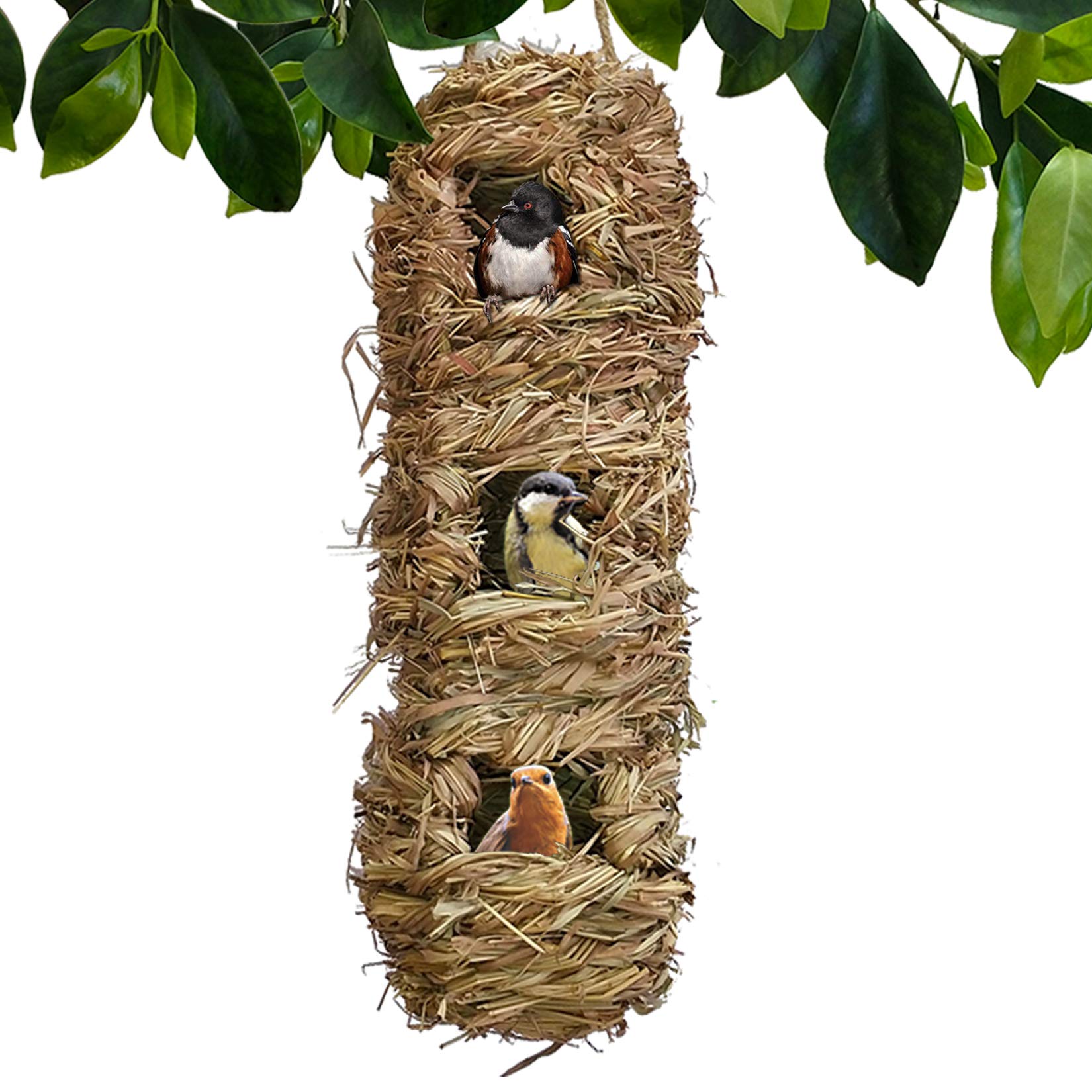 chuanglian-Bird Hut Hand-Woven Teardrop Shaped Eco-Friendly Birds Cages Nest Roosting,Grass Bird Hut,Hanging Bird House,Cozy Resting Place,100% Natural Fiber,Ideal for Birds Finch & Canary